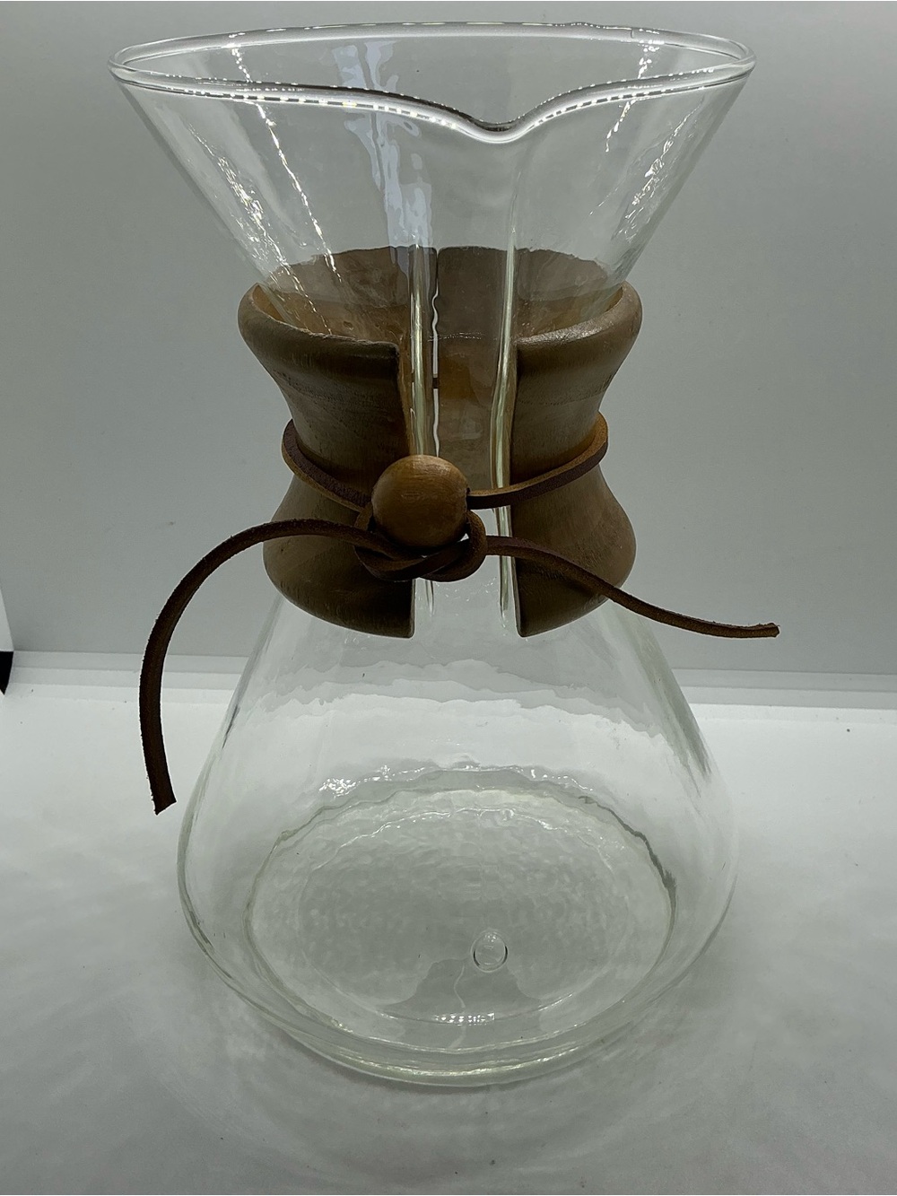 Chemex Pour Over Coffee Pitcher Carafe 9” Wood Collar Leather Tie